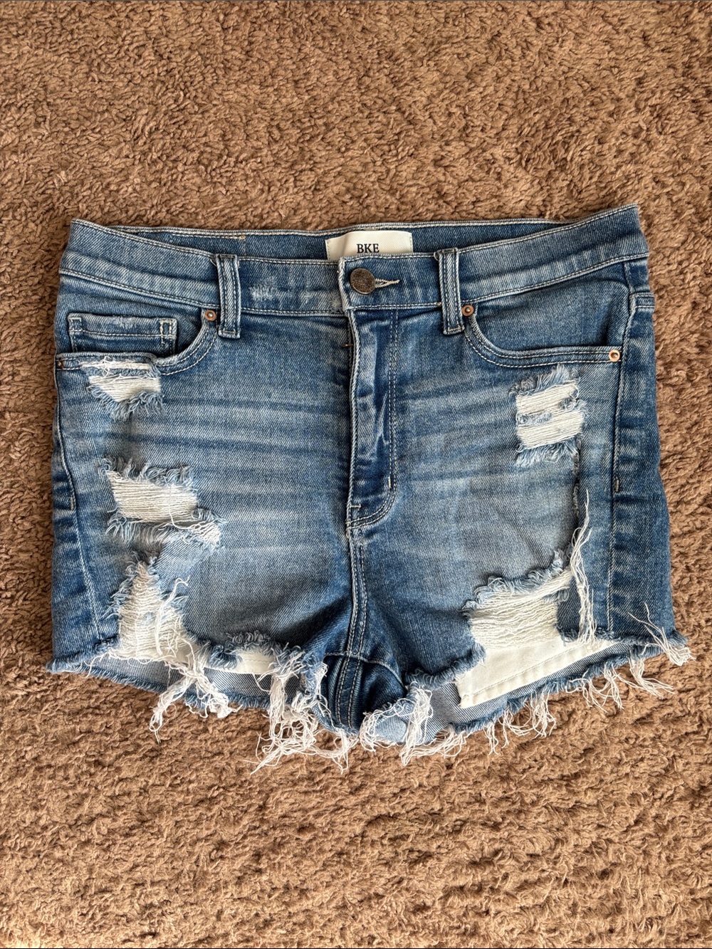 BKE Women's Light Blue Distressed Parker Jean Shorts